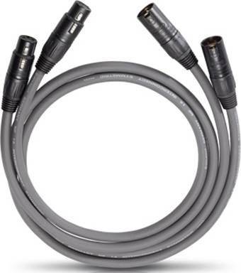 Câble XLR gris avec trois connecteurs noirs. Couramment utilisé en technique audio pour les microphones et les enceintes.