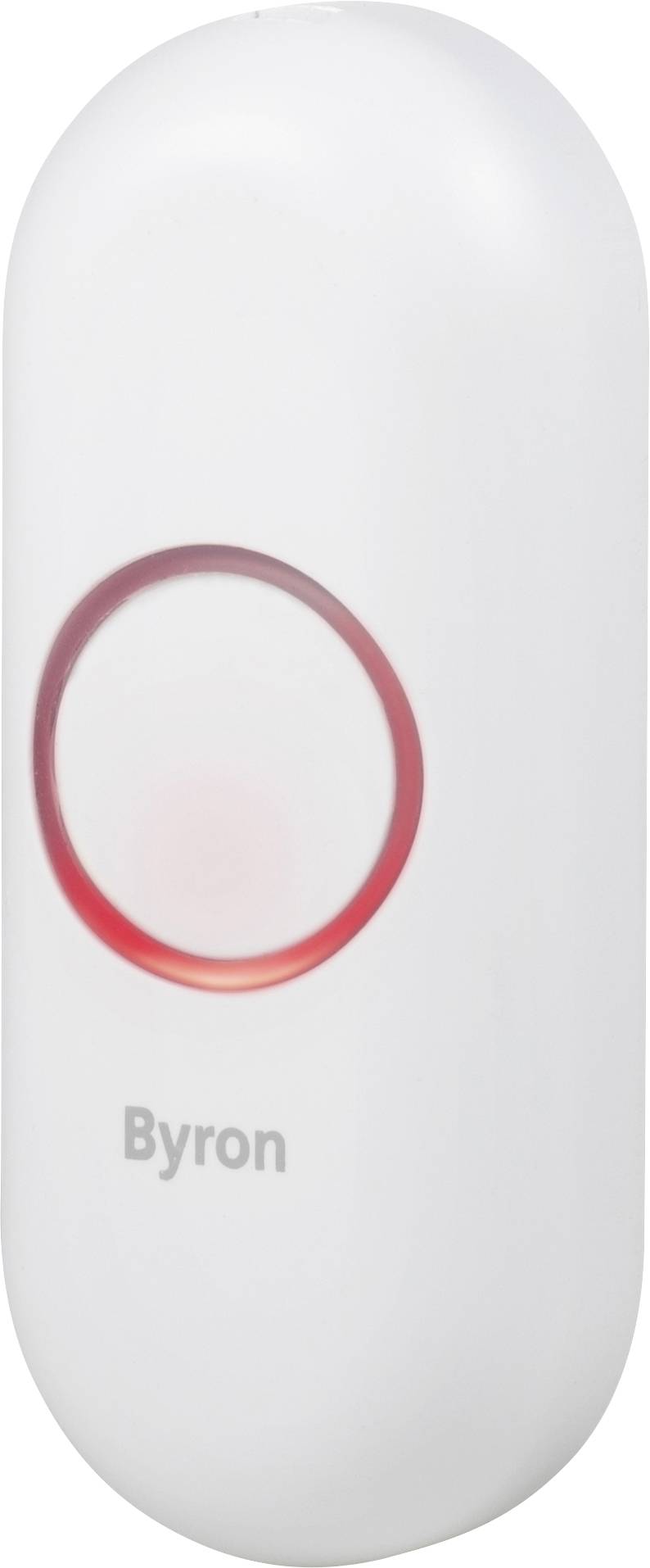 Sonnette blanche avec anneau lumineux rouge et l'inscription 'Byron'.