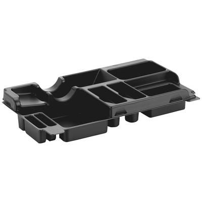 Organisateur en plastique noir avec plusieurs compartiments de différentes tailles, adapté pour le rangement de petites pièces et d'outils.