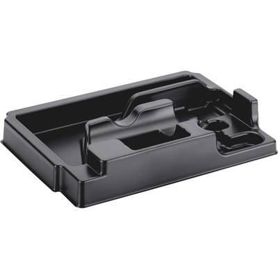 Construction en plastique noir avec compartiments et reliefs, probablement un support ou un étui pour des outils ou des appareils spécialisés.