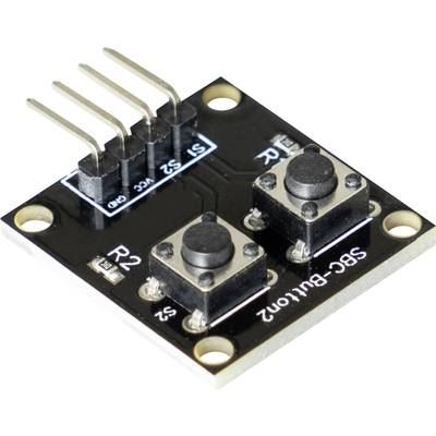 Un module noir avec deux boutons et quatre broches de contact, désigné comme 'SBC-Button2'.