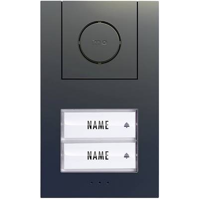 Bouton-poussoir double sonnette avec haut-parleur et deux plaques nominatives, chacune portant l'inscription 'NOM'.