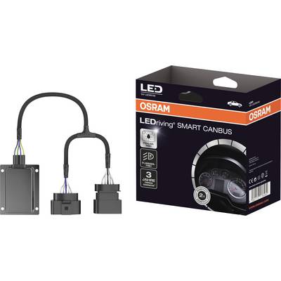 Adaptateur LED CANBUS en kit avec emballage. L'emballage montre un cockpit automobile avec des éclairages LED. Marque : OSRAM, Produit : LEDriving SMART CANBUS.
