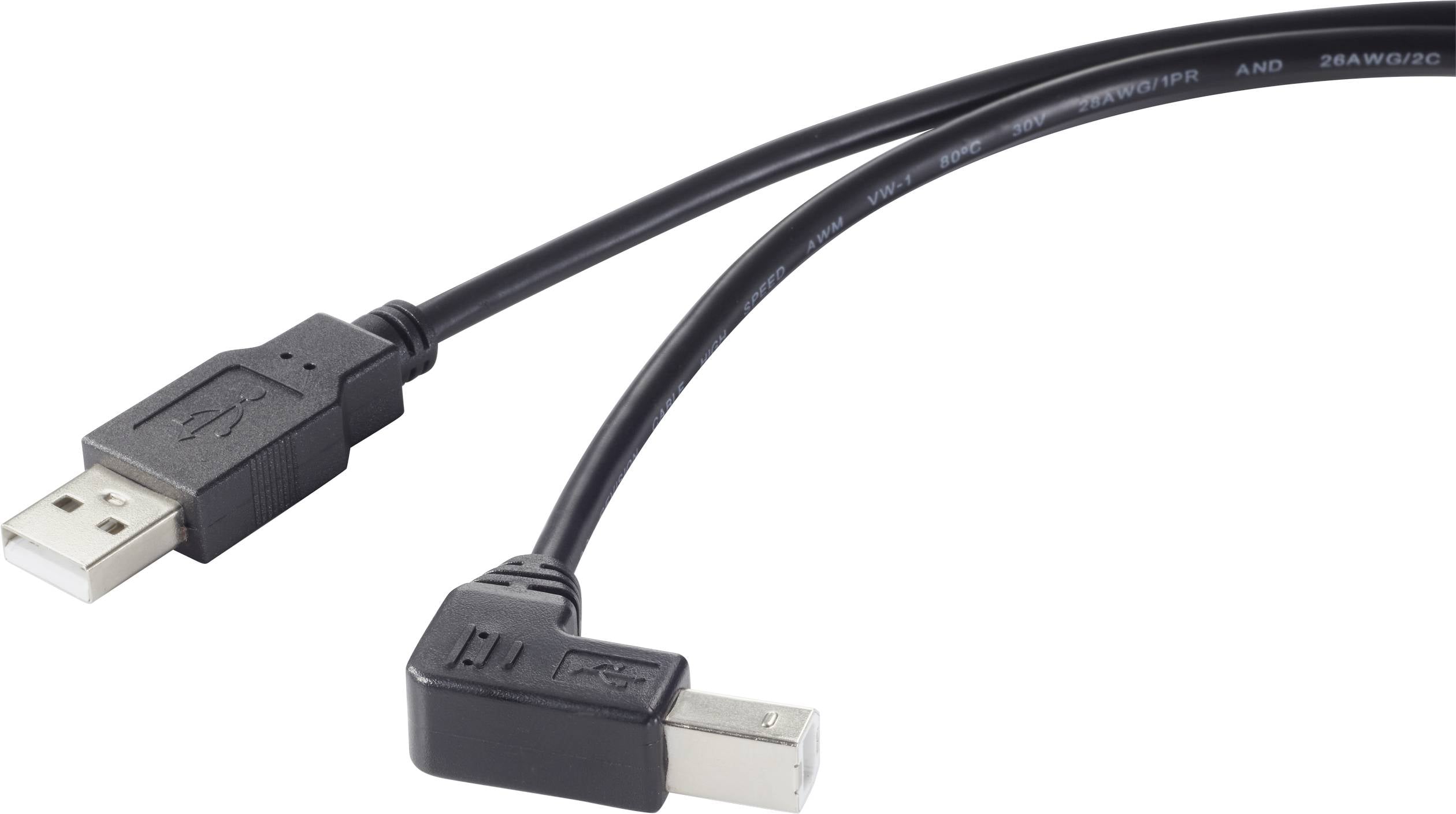 Renkforce Câble USB USB 2.0 USB-A mâle, USB-B mâle 0.50 m noir coudé à 90 ° vers le bas RF-4613068