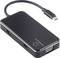 Un adaptateur USB-C noir multiports avec des sorties HDMI, VGA et USB-A, adapté aux connexions entre différents appareils.