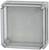 Boîte rectangulaire en plastique transparent avec des vis aux angles, probablement destinée aux installations électriques.