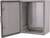 Boîtier de coffret de distribution gris ouvert avec espace intérieur visible, adapté pour loger des composants électriques ou des câblages.