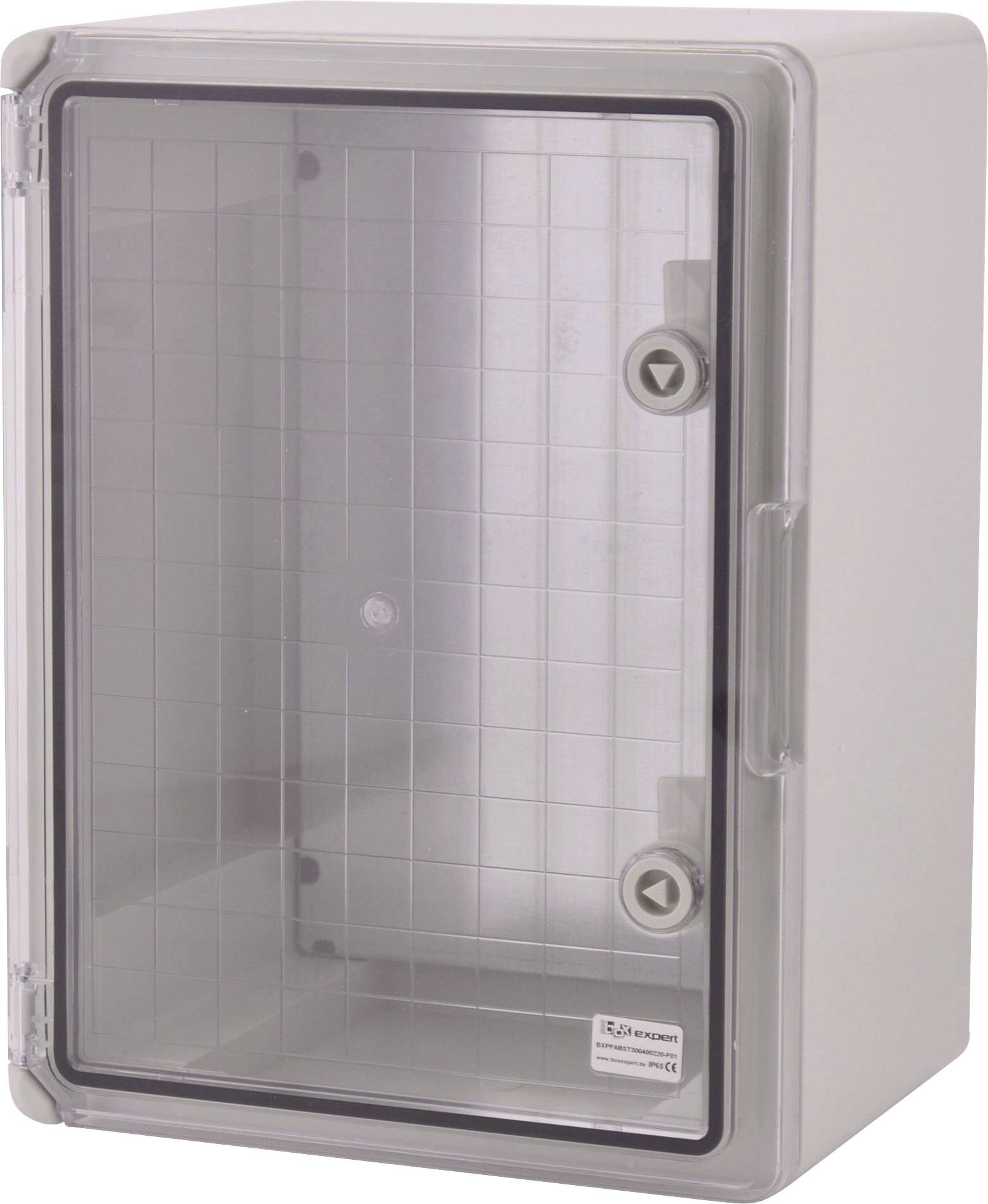 Un placard vide et transparent avec une porte à charnières. Deux poignées rondes sont fixées sur la porte. Ce placard est adapté au rangement.