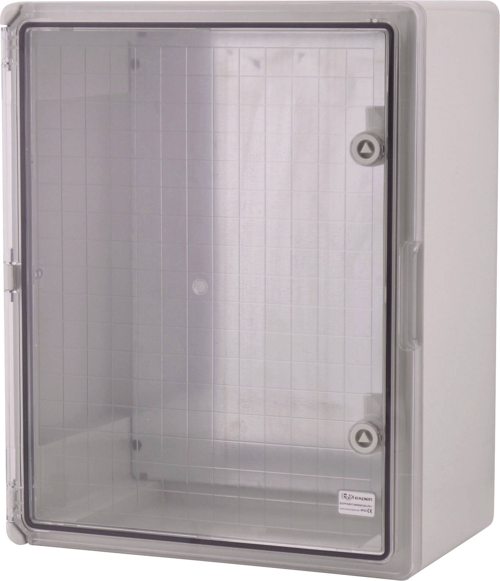 Boîtier transparent et vide avec rabat en plastique, destiné au rangement d'appareils électroniques. Motif quadrillé à l'intérieur.