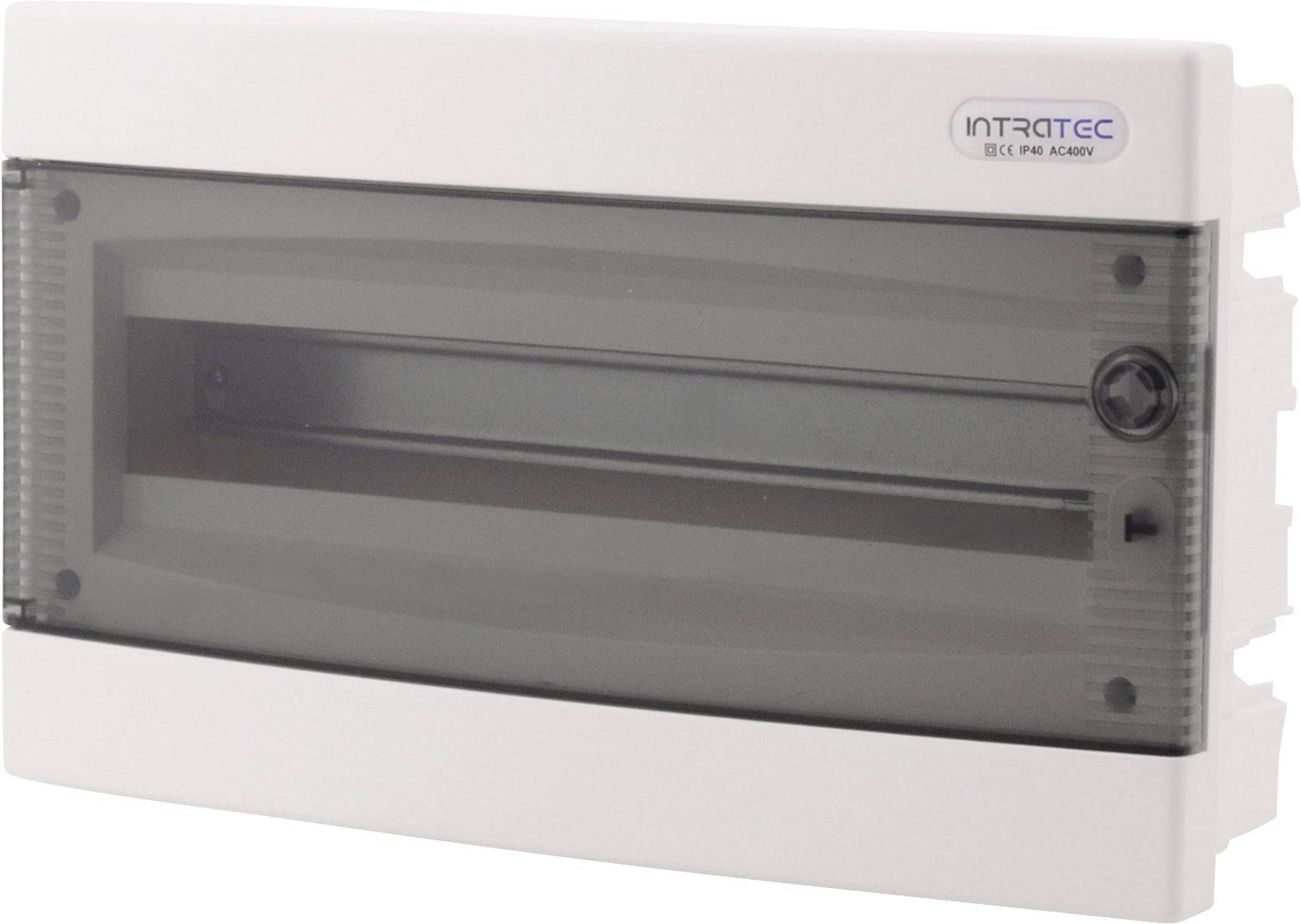 Couvercle de boîte à fusibles en plastique blanc avec une fenêtre transparente de couleur gris foncé. Le logo de la marque est visible à l'extérieur.