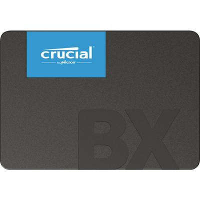 Un SSD Crucial, modèle BX, en noir avec un logo bleu dans le coin supérieur gauche.