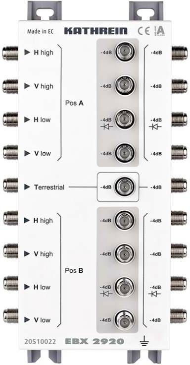 Commutateur multiprises Kathrein EBX 2920 pour signaux satellitaires et terrestres, 10 entrées et 20 sorties, options H/V-Haute/Basse.