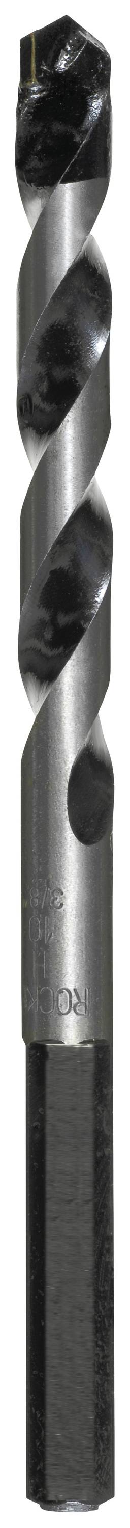 Foret en métal à cannelures spirales et à tige cylindrique lisse. Couleur argent avec extrémité noire.