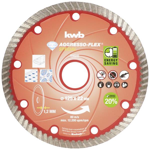 kwb  724540 Disque à tronçonner diamanté 125 mm 1 pc(s) Béton, Granite, Marbre, Céramique, Carrelage, Grès cérame, Pierre naturelle, Pierre artificielle