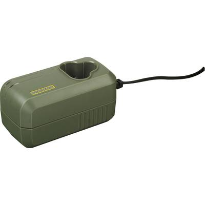 Un appareil vert Proxxon avec câble secteur, probablement un chargeur ou un bloc d'alimentation, avec un connecteur en haut.