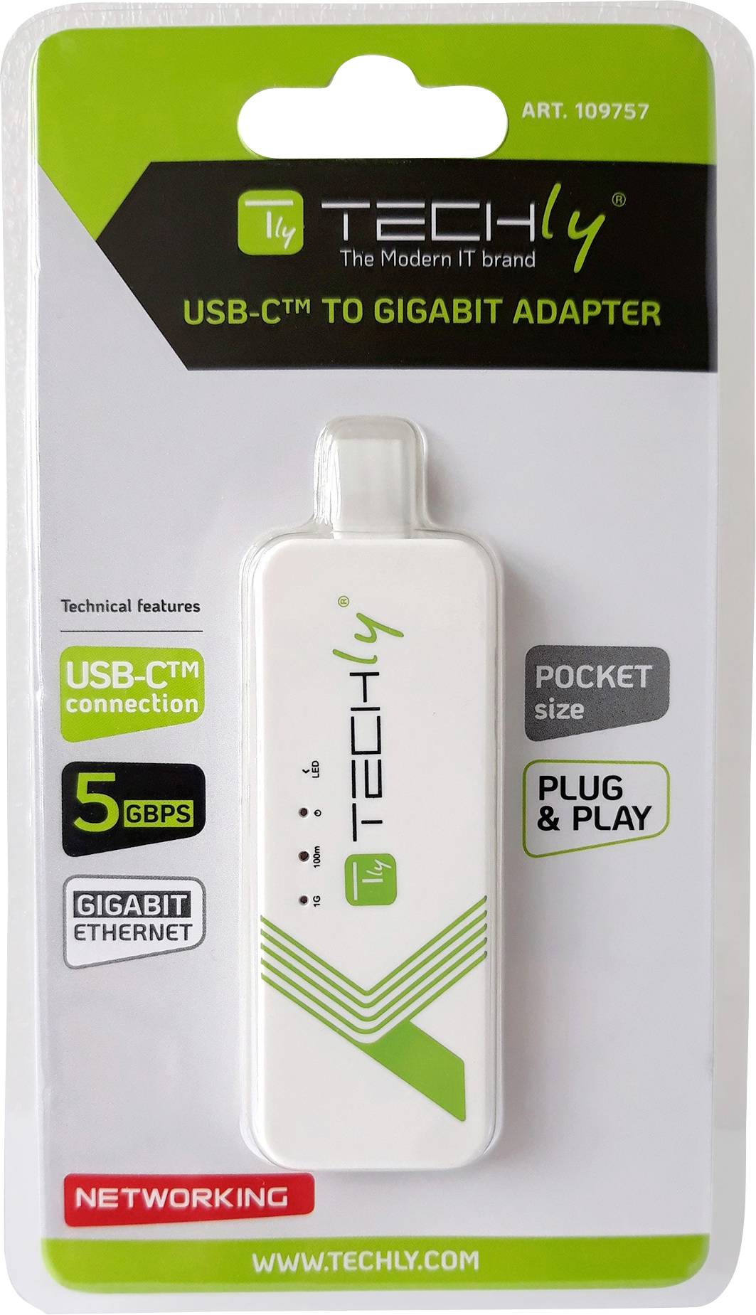 Adaptateur TECHly IADAP-USB31-ETGIGA3 5 GBit/s USB 3.1 (2è gén.), RJ45-2