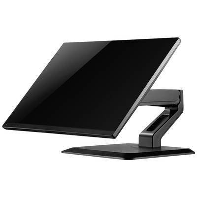 Un moniteur d'ordinateur noir et moderne avec support réglable, vu de côté, l'écran ne montrant aucun contenu.
