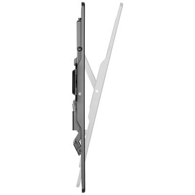 Vue latérale d'un moniteur noir fin avec support réglable positionné à un angle plat.
