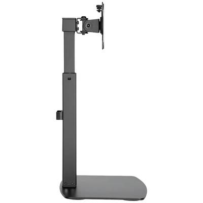 Support de moniteur noir réglable pour un ajustement ergonomique de la hauteur de l'écran sur un bureau.