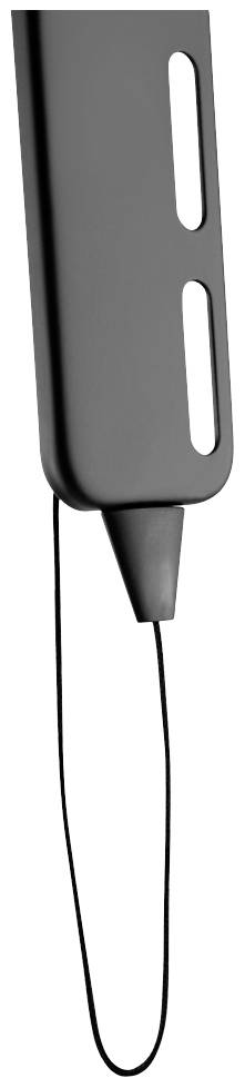 Un ruban adhésif noir avec une boucle, adapté pour fixer ou sécuriser un objet.