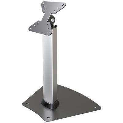 Pied de support métallique réglable en hauteur, stable, avec base carrée et support VESA pour la fixation des écrans.