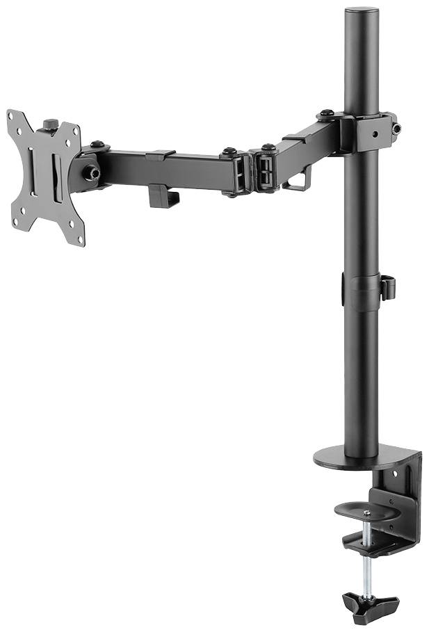Support de moniteur en métal avec bras réglable pour fixation sur bureau. Adapté aux écrans jusqu'à une certaine taille.