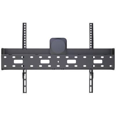 Un support mural noir pour téléviseur avec bras ajustables et trous de fixation, conçu pour un montage robuste et sécurisé.