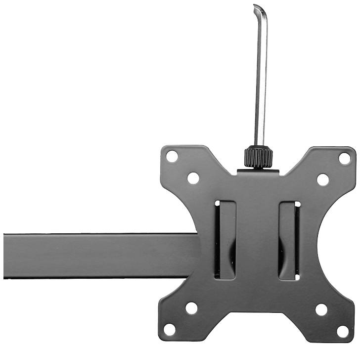 Support de moniteur compatible VESA, en métal noir, avec bras rectangulaire. Adapté pour le montage mural des écrans.