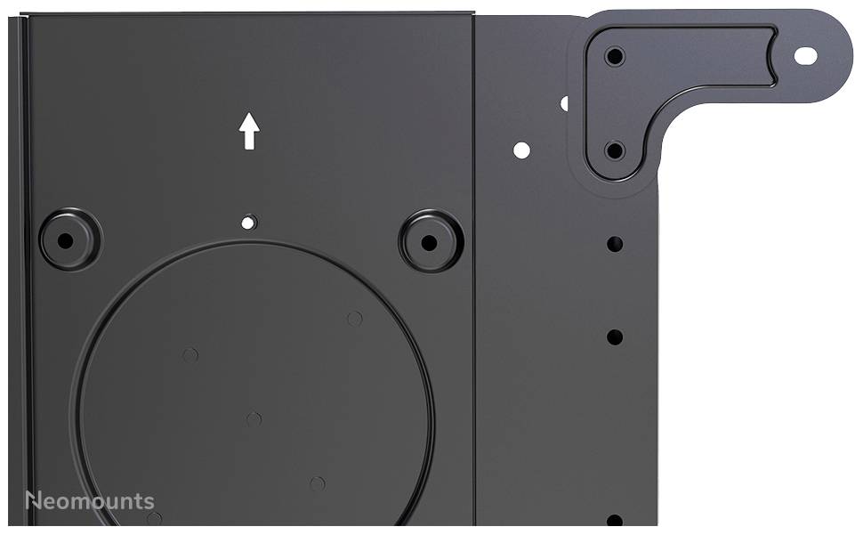 L'image montre un angle métallique noir aux bords arrondis et droits. Un flèche est située en haut, pointant vers le haut.