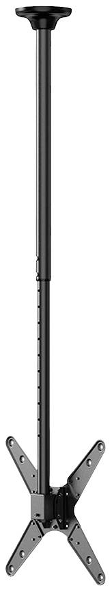 Support de projecteur ou de moniteur, noir, avec bras télescopique réglable et plaque de fixation en forme de X.