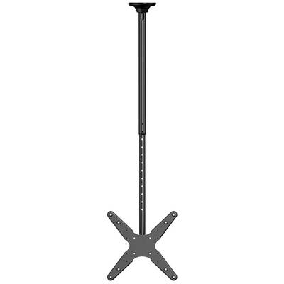 Un support de plafond ajustable noir pour moniteurs ou projecteurs, avec une longue tige et une base en croix.