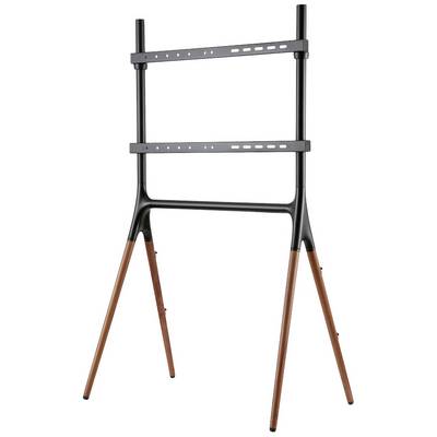 Support de télévision en métal avec pieds en bois, adapté pour différentes tailles d'écrans de téléviseurs à écran plat.