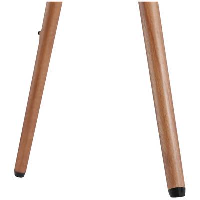 Une jambe de table en bois avec un embout en caoutchouc noir. Forme simple et élancée.