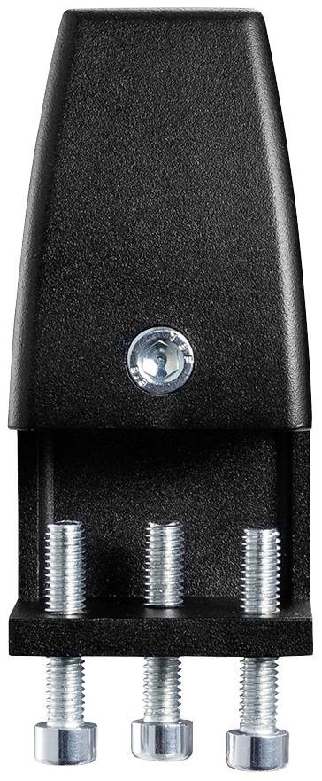 Une pince noire avec trois vis argentées pouvant être utilisée pour la fixation.