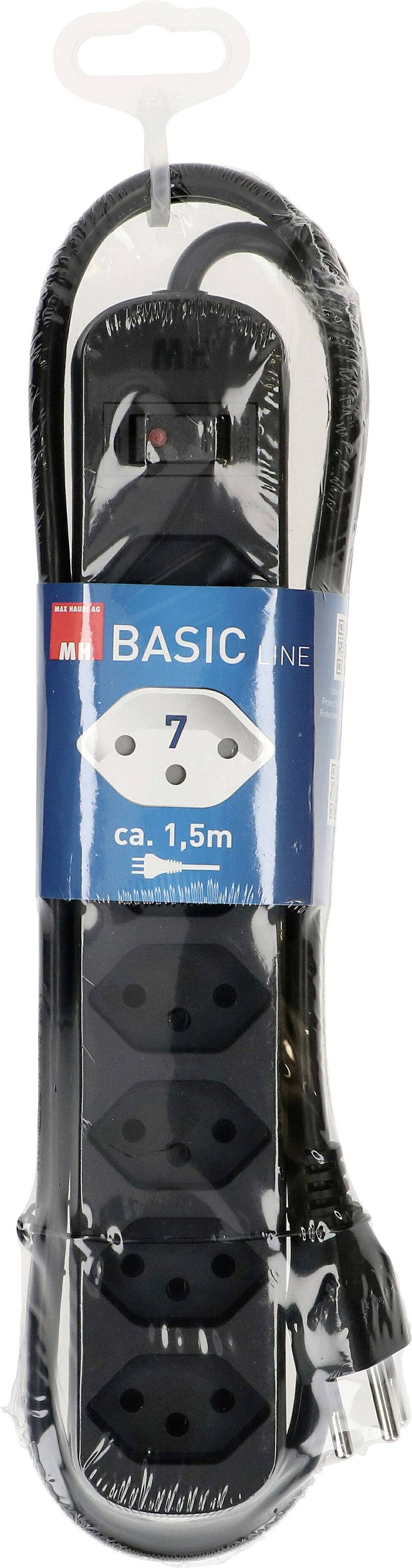 Rallonge multiprise 'BASIC', 7 prises, longueur 1,5 m, en emballage d'origine.