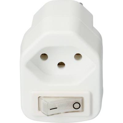 Adaptateur de prise blanc avec interrupteur marche/arrêt pour appareils électriques.