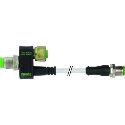 Système de connexion industriel avec boîtier noir et accents verts, fabriqué en Allemagne, avec deux connexions par câbles.