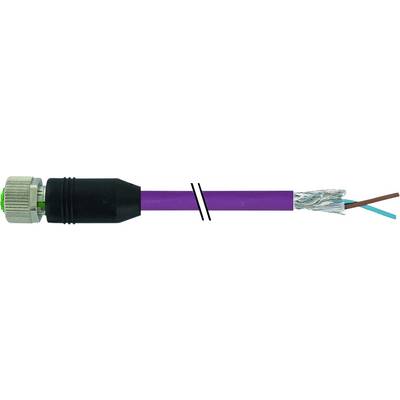 Un câble industriel violet se termine à droite par des torons de fils apparents, dont l'isolation a été partiellement retirée.