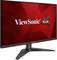 Un moniteur d'ordinateur de la marque 'ViewSonic' avec un fond rouge et le logo de trois oiseaux colorés.