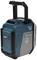 Radio portable bleu de chantier avec boîtier robuste et fonction Bluetooth, adapté aux conditions de travail difficiles.