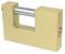 Un cadenas rectangulaire massif avec un arceau métallique brillant, symbolisant la sécurité.