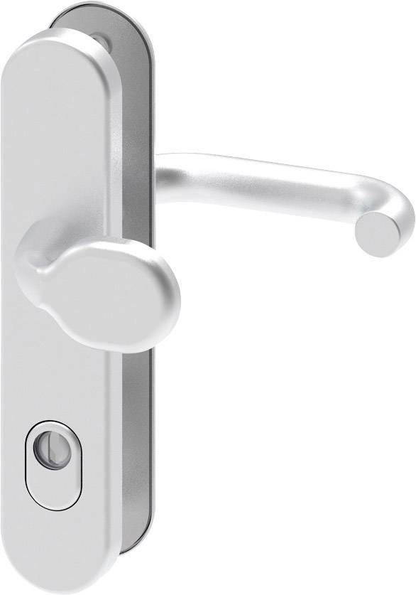 Une poignée de porte en argent avec serrure intégrée, adaptée aux portes.