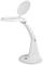 Une lampe de table blanche à support flexible. L'abat-jour est ouvert, révélant la surface éclairante. Idéale pour les travaux de précision.