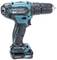 Visseuse-perceuse sans fil en bleu et noir avec poignée ergonomique et batterie à la base. Adaptée aux travaux de bricolage et professionnels.