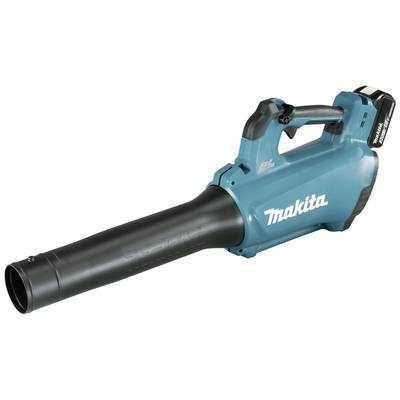 Un souffleur de feuilles sans fil bleu de marque Makita, conçu pour nettoyer rapidement les surfaces extérieures.
