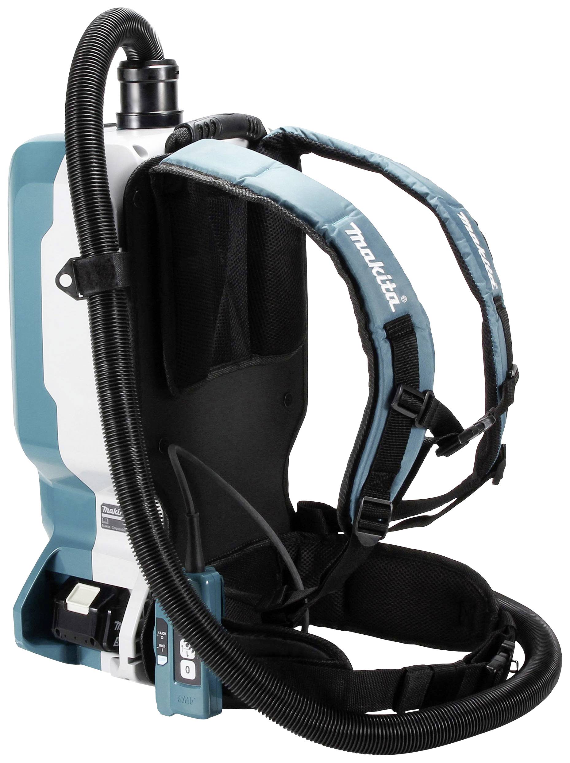 Aspirateur sans fil à dos avec sangles ergonomiques. Le tuyau est plus flexible, et le design favorise la liberté de mouvement.