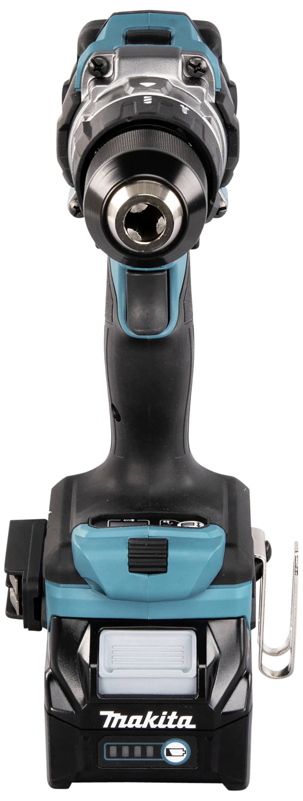 Visseuse-perceuse sans fil Makita avec poignée ergonomique et mandrin métallique, idéale pour les applications domestiques et professionnelles.