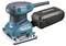 Ponceuse oscillante Makita avec réservoir à poussière, bleu et noir, pour un ponçage précis sur surfaces en bois.