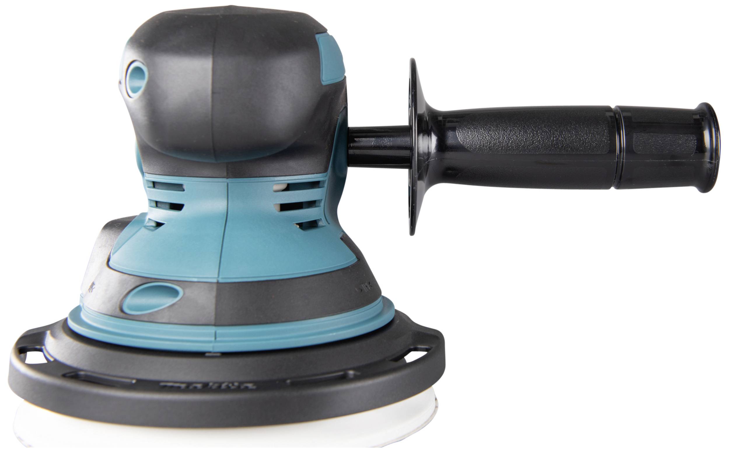 Un meuleuse électrique avec une poignée noire et un capot bleu, adapté pour le ponçage de surfaces.