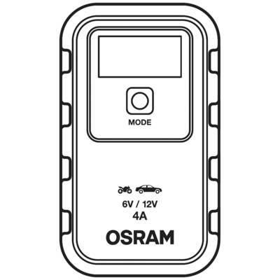 Chargeur avec affichage et touche de mode, adapté pour 6V/12V et 4A, pour voitures et motos. Marque : OSRAM.